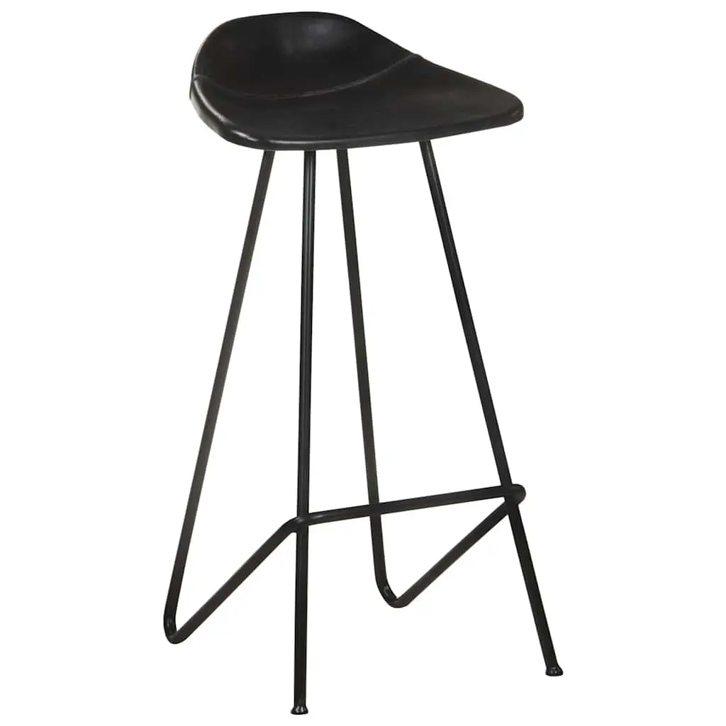 Bar Stools Black Leather Seat Iron Frame Industrial Style 2 Piece