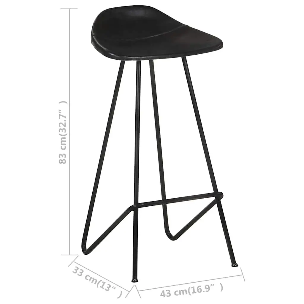 Bar Stools Black Leather Seat Iron Frame Industrial Style 2 Piece