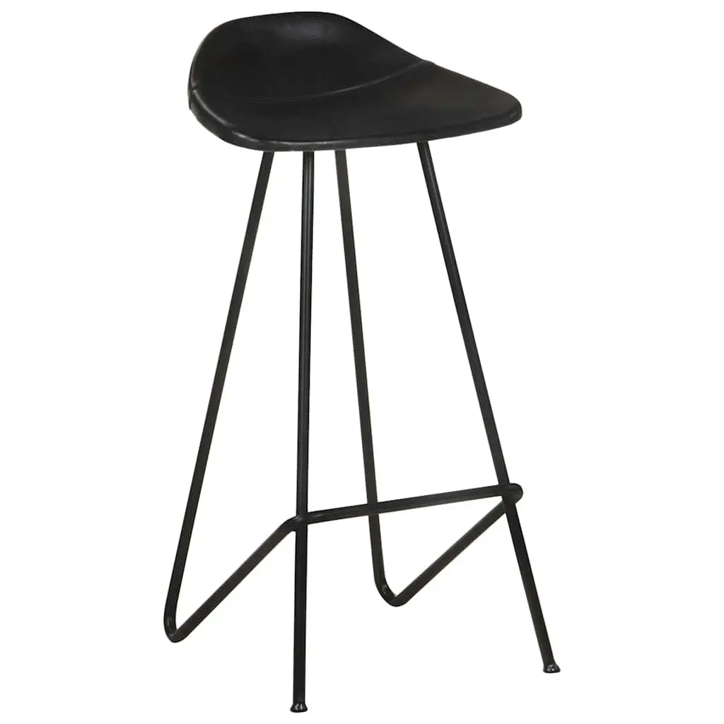 Bar Stools Black Leather Seat Iron Frame Industrial Style 2 Piece
