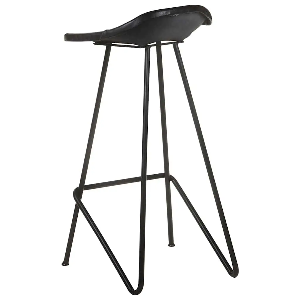 Bar Stools Black Leather Seat Iron Frame Industrial Style 2 Piece