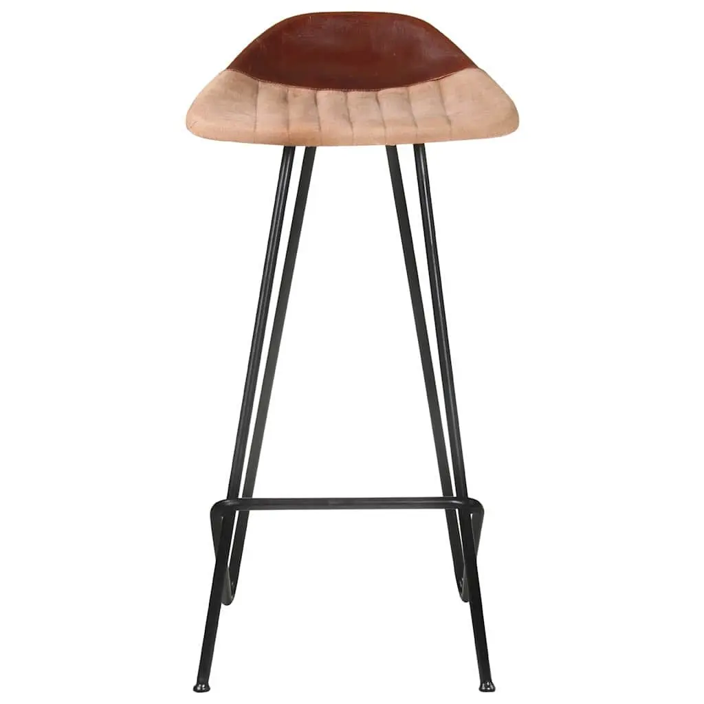 Bar Stools Brown Leather Seat Industrial Style 4 Piece Set