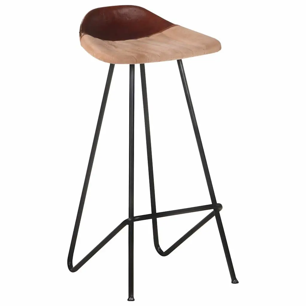 Bar Stools Brown Leather Seat Industrial Style 4 Piece Set