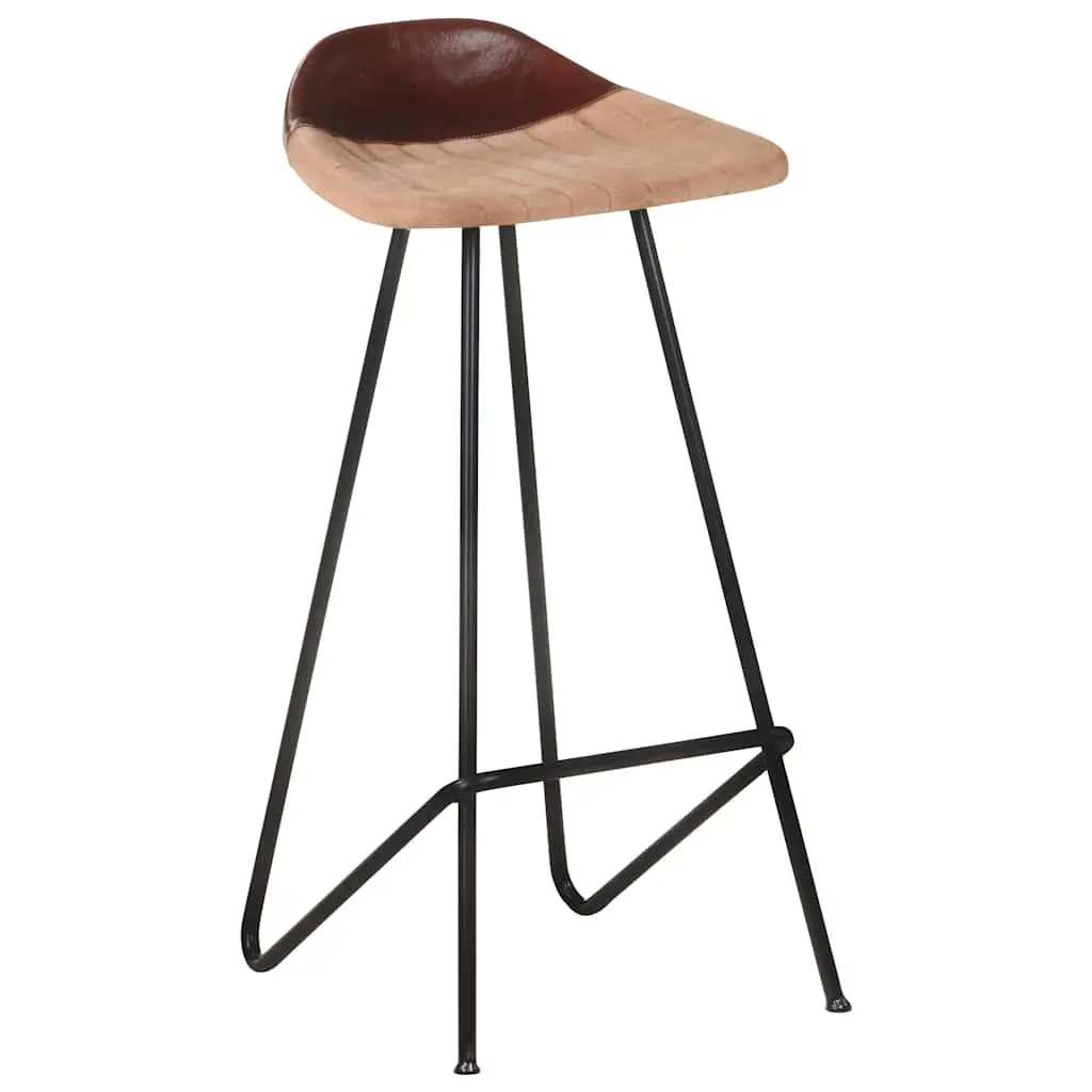 Bar Stools Brown Leather Seat Industrial Style 4 Piece Set