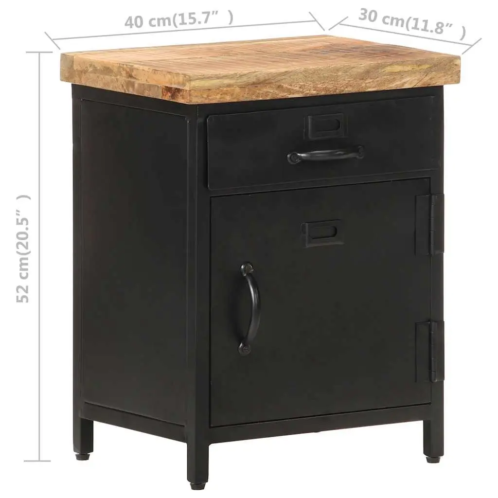 Bedside Cabinet Brown 40x30x52cm Solid Mango Wood Industrial Style Storage Drawer Door
