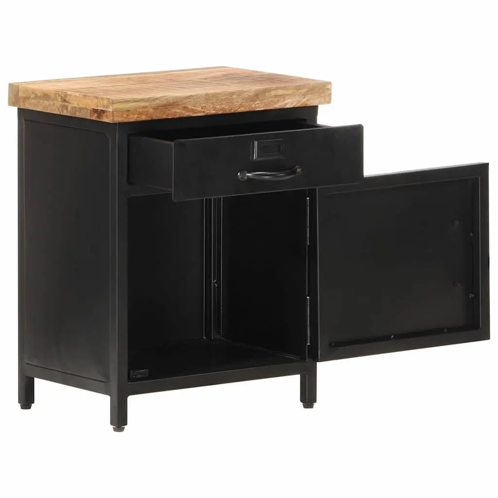 Bedside Cabinet Brown 40x30x52cm Solid Mango Wood Industrial Style Storage Drawer Door