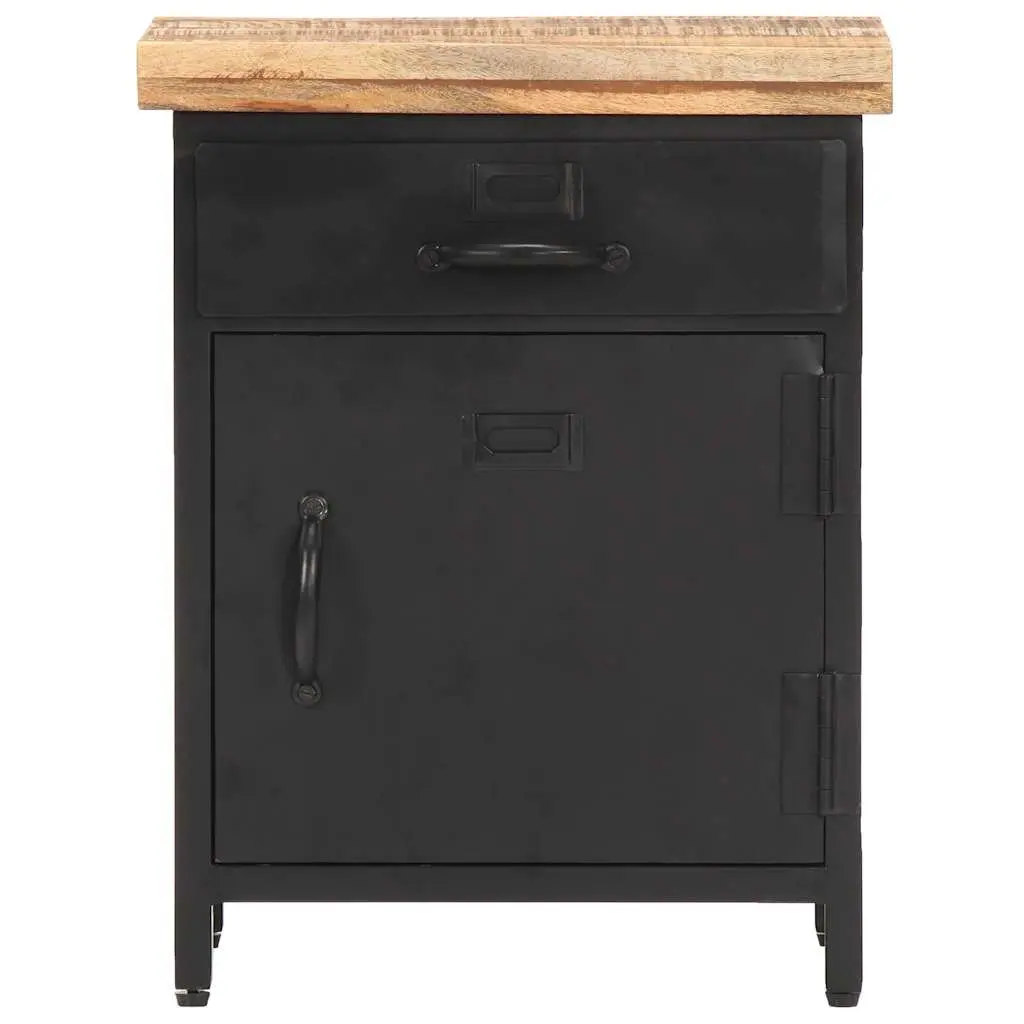 Bedside Cabinet Brown 40x30x52cm Solid Mango Wood Industrial Style Storage Drawer Door