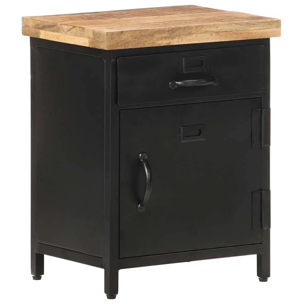 Bedside Cabinet Brown 40x30x52cm Solid Mango Wood Industrial Style Storage Drawer Door