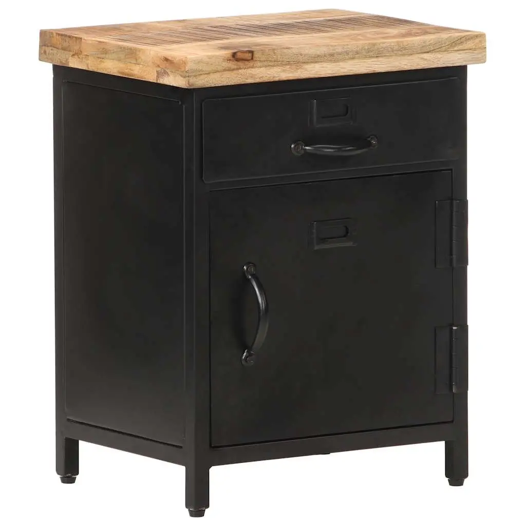 Bedside Cabinet Brown 40x30x52cm Solid Mango Wood Industrial Style Storage Drawer Door