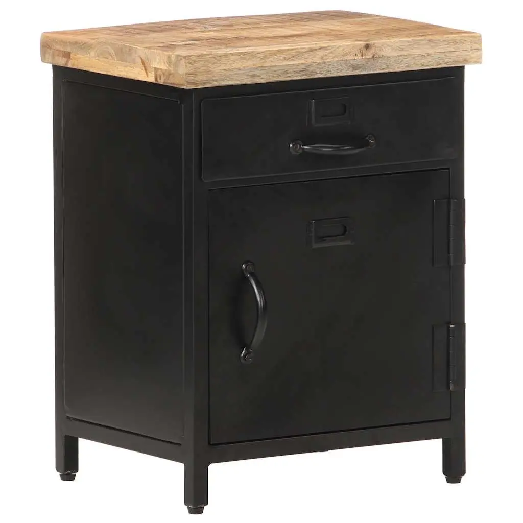 Bedside Cabinet Brown 40x30x52cm Solid Mango Wood Industrial Style Storage Drawer Door
