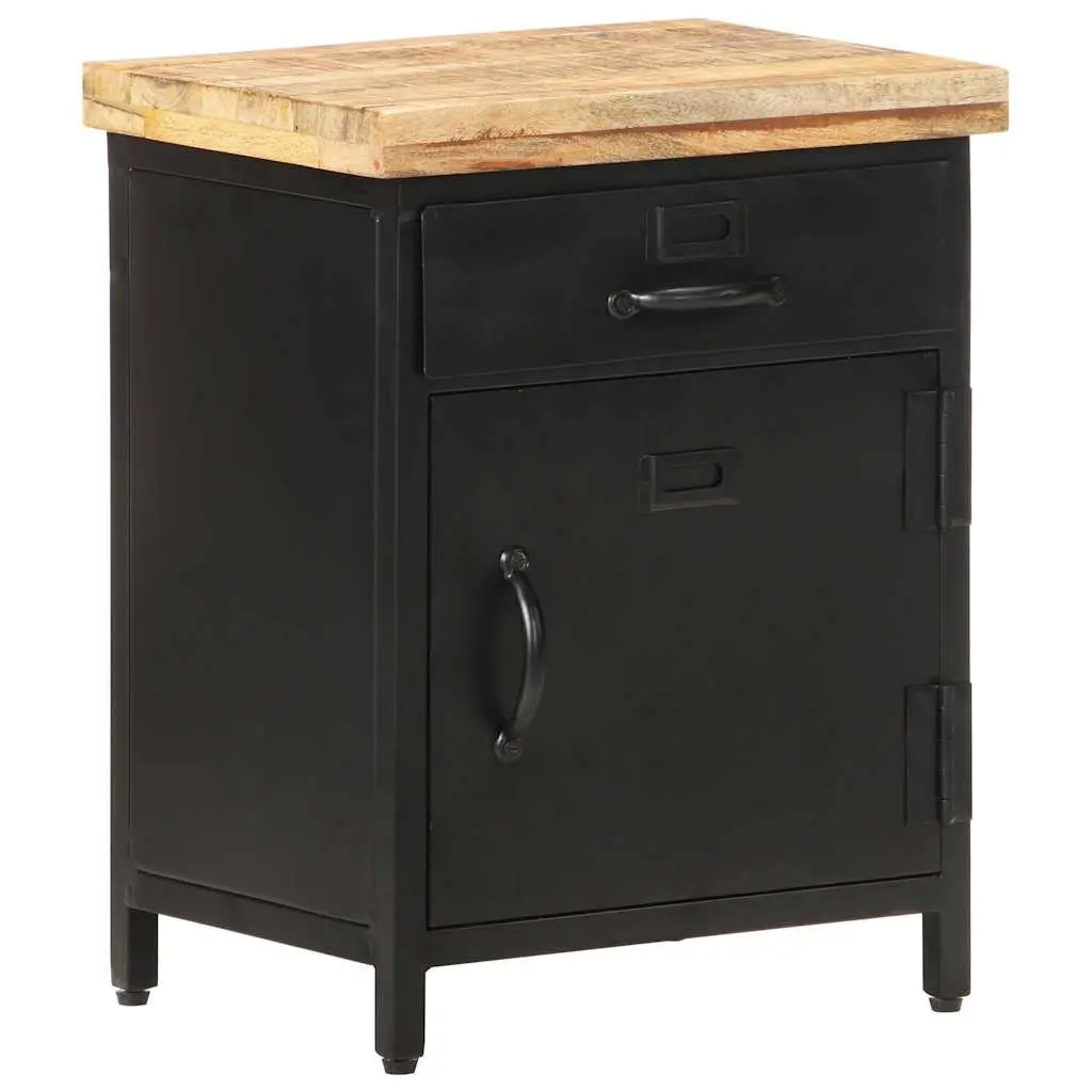 Bedside Cabinet Brown 40x30x52cm Solid Mango Wood Industrial Style Storage Drawer Door