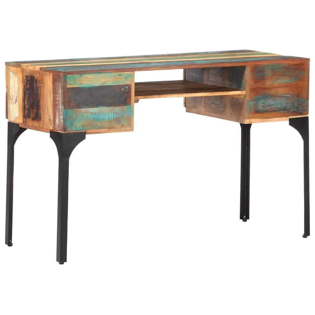 Reclaimed Wood Desk Multicolour 118x48x75 cm Office Writing Table with 4 Drawers and 1 Shelf