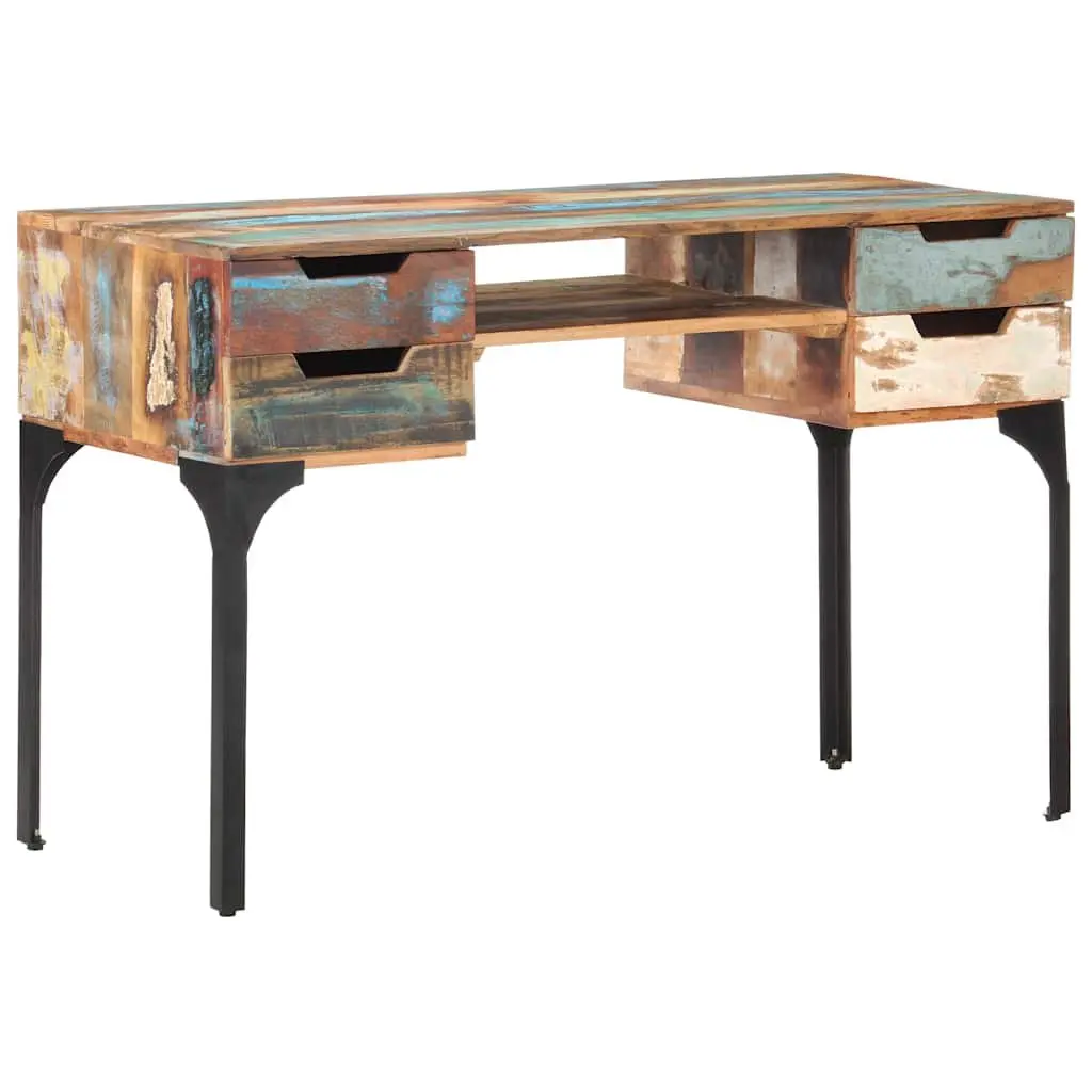 Reclaimed Wood Desk Multicolour 118x48x75 cm Office Writing Table with 4 Drawers and 1 Shelf