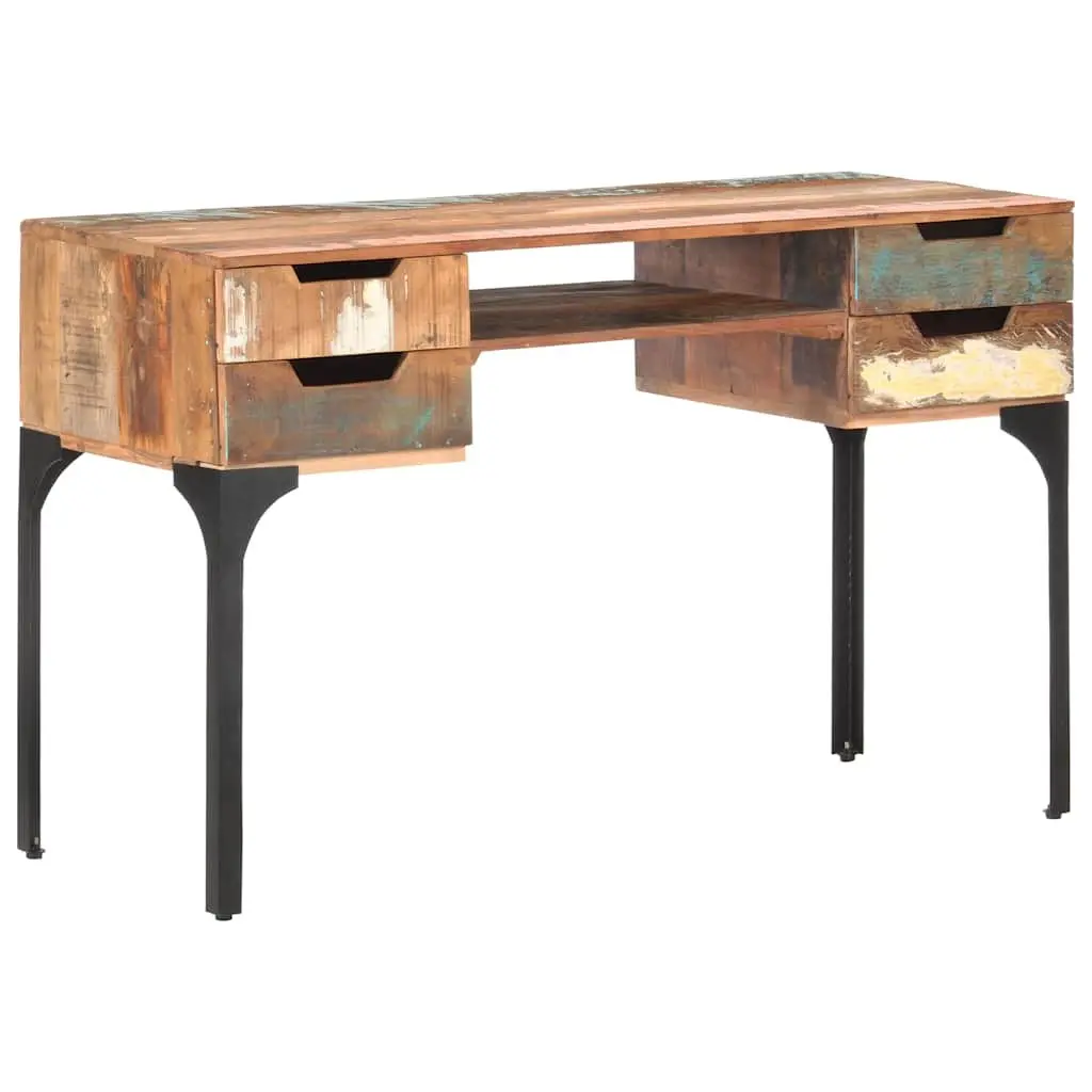 Reclaimed Wood Desk Multicolour 118x48x75 cm Office Writing Table with 4 Drawers and 1 Shelf