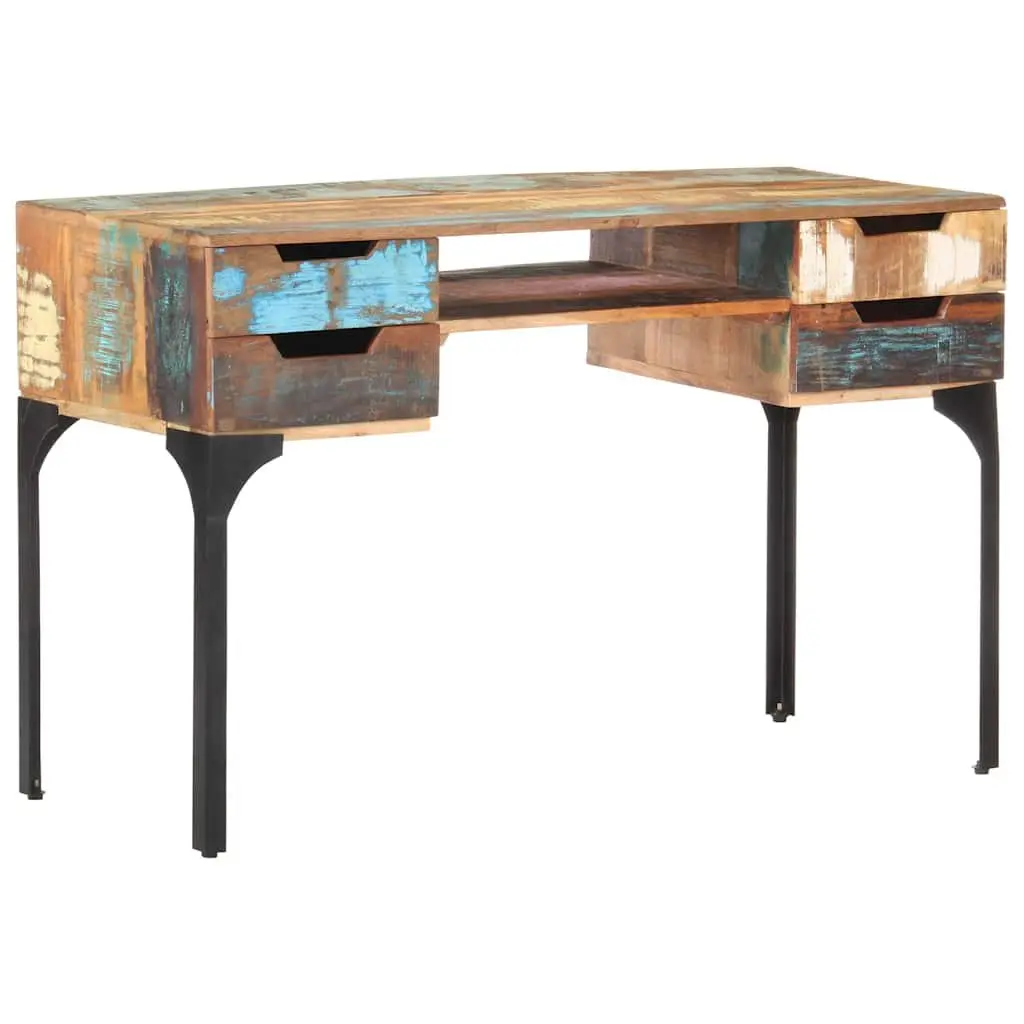Reclaimed Wood Desk Multicolour 118x48x75 cm Office Writing Table with 4 Drawers and 1 Shelf
