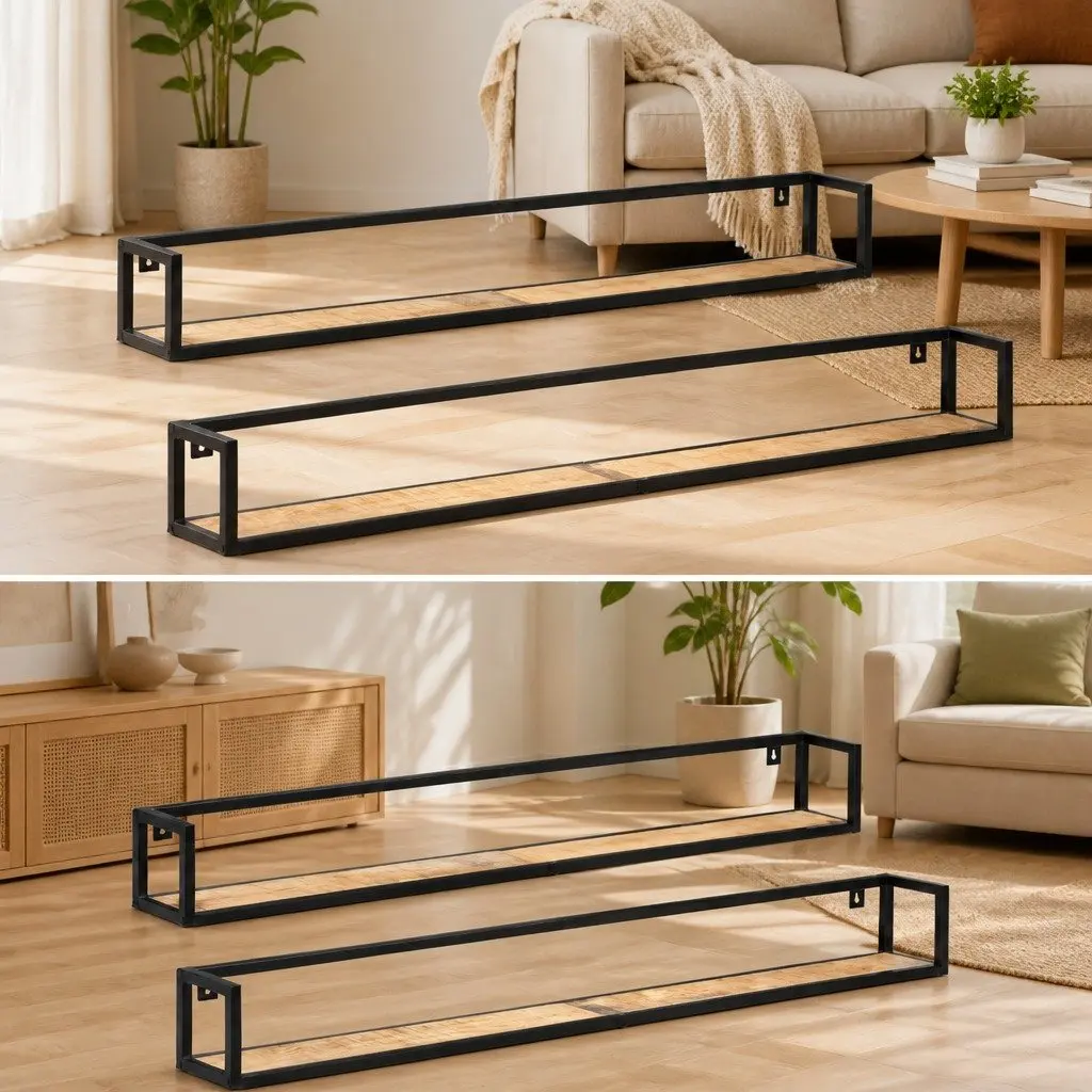 Wooden Wall Shelves Brown 160 cm Industrial Style Floating Shelving 2 Piece