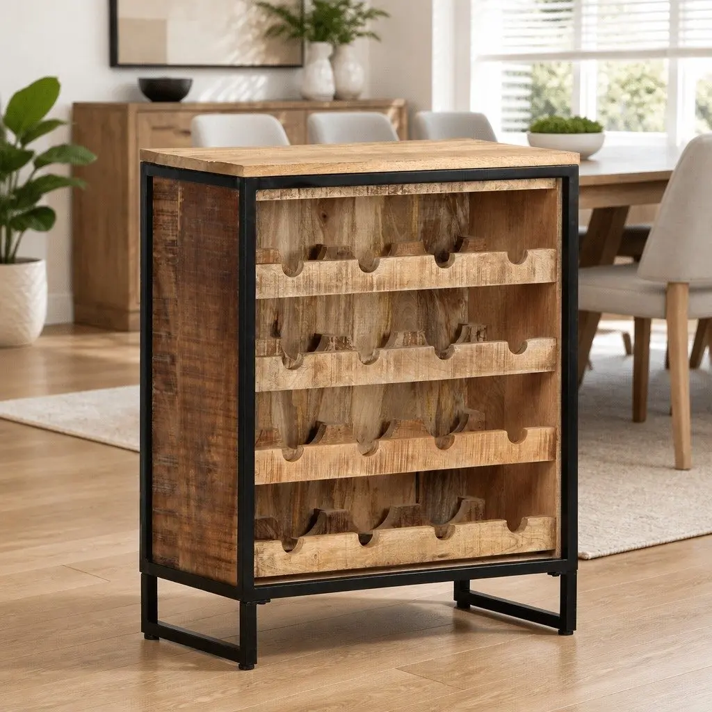 Wine Cabinet Brown 62x33x78.5 cm Solid Mango Wood Storage Display Holder
