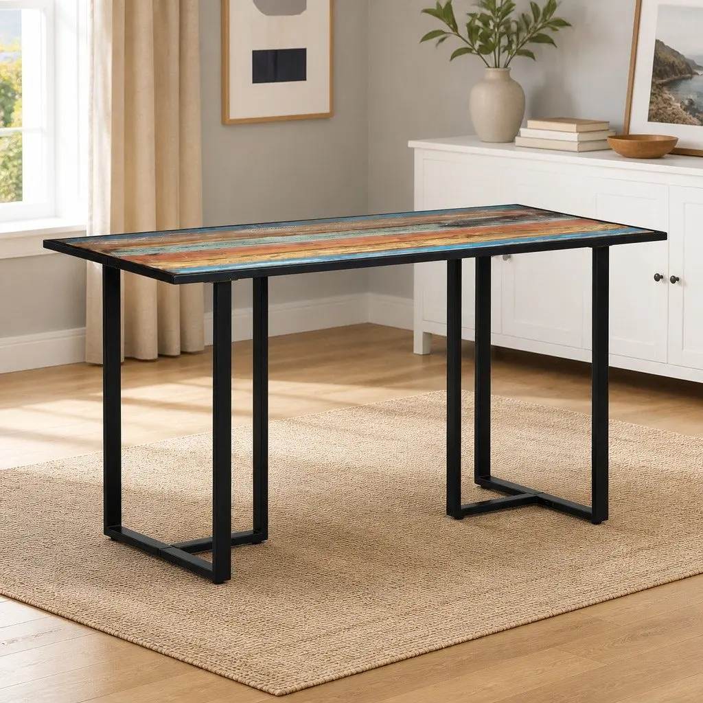 Dining Table 140cm Solid Reclaimed Wood Industrial Kitchen Dinner Furniture
