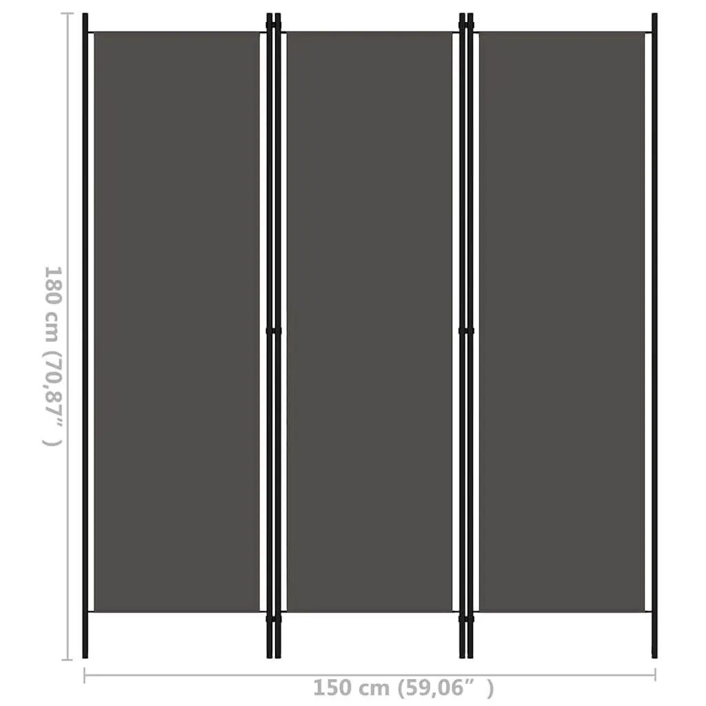 3 Panel Folding Room Divider Anthracite Fabric Privacy Screen Freestanding Partition 150x180cm