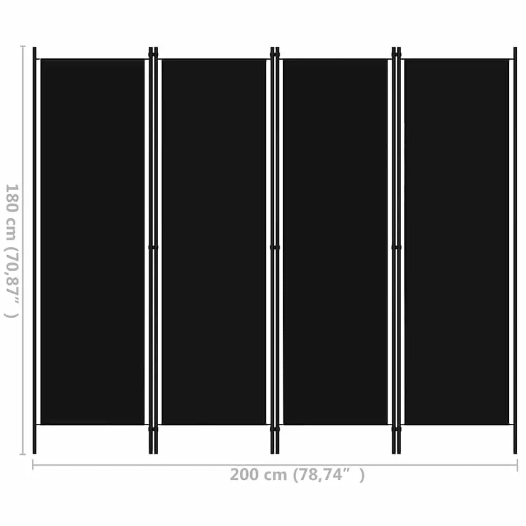 4-Panel Room Divider Black Freestanding Folding Privacy Screen Partition