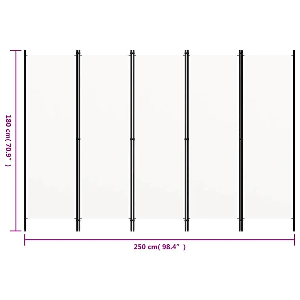 5-Panel Room Divider White Freestanding Folding Privacy Screen