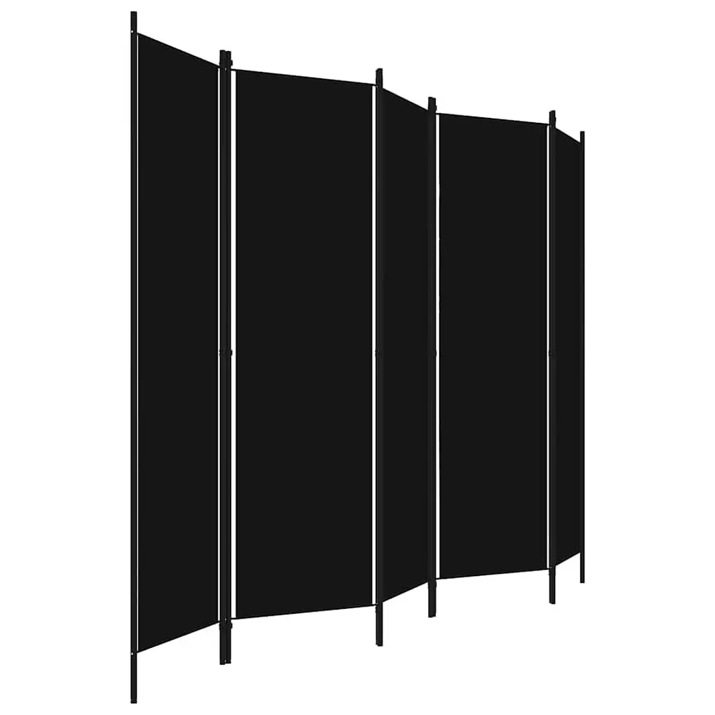 5-Panel Room Divider Black 250x180 cm Freestanding Folding Privacy Screen Partition
