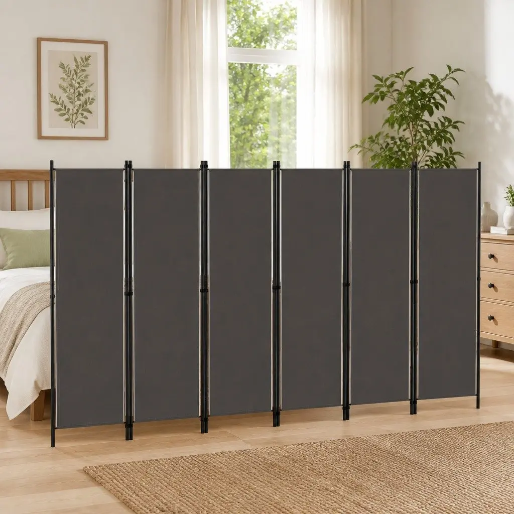 6-Panel Room Divider Anthracite Freestanding Folding Privacy Screen