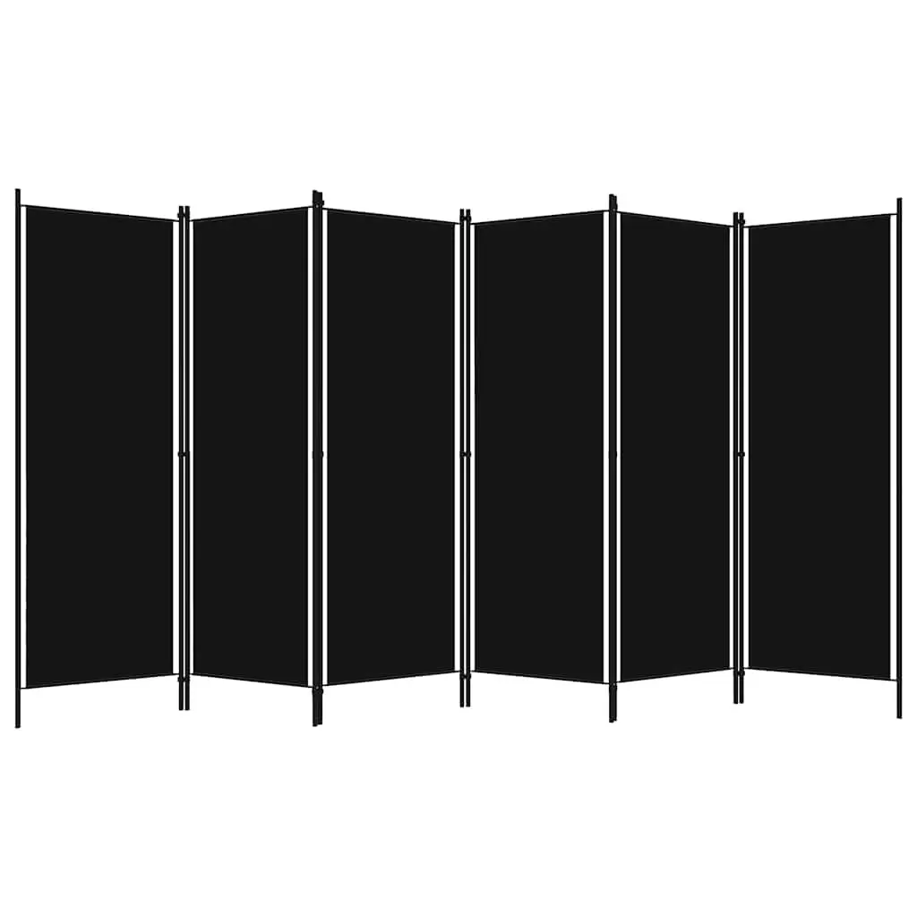 6-Panel Room Divider Black Freestanding Folding Privacy Screen