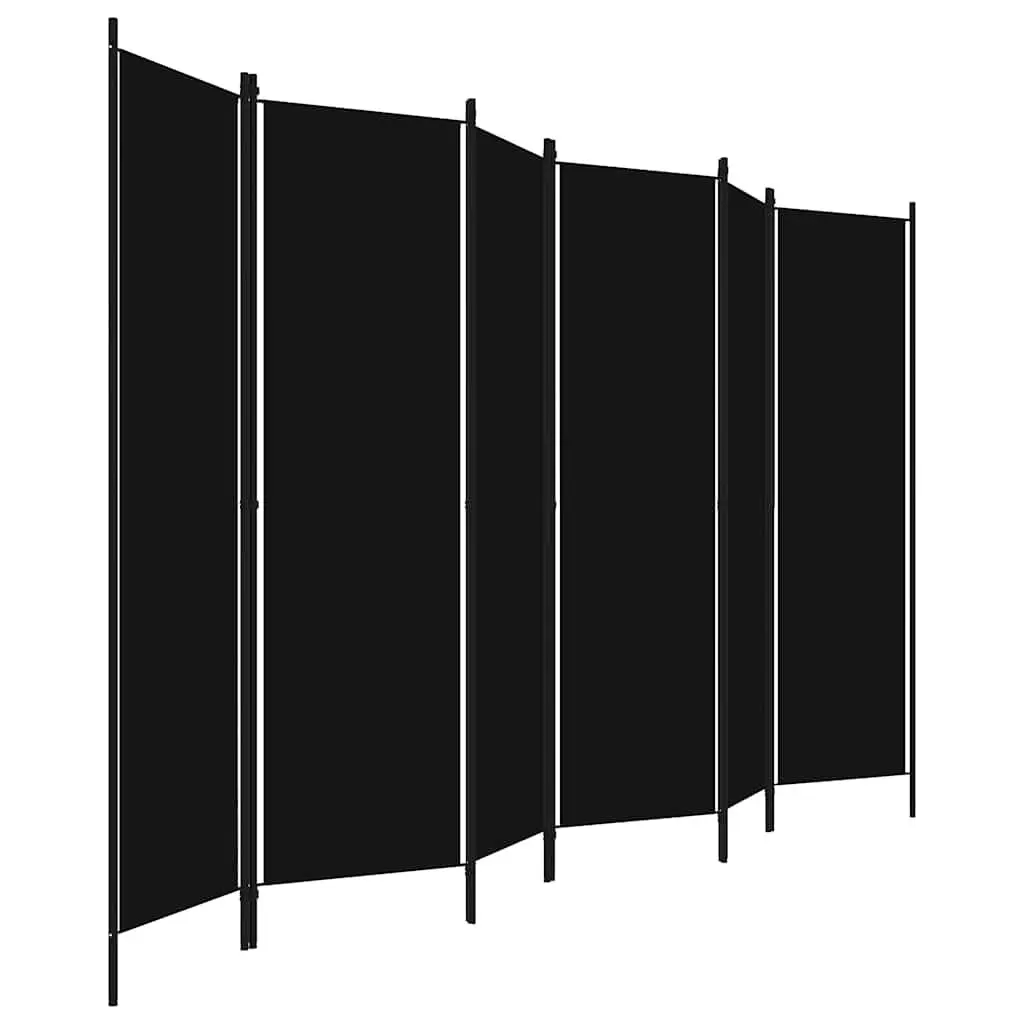 6-Panel Room Divider Black Freestanding Folding Privacy Screen