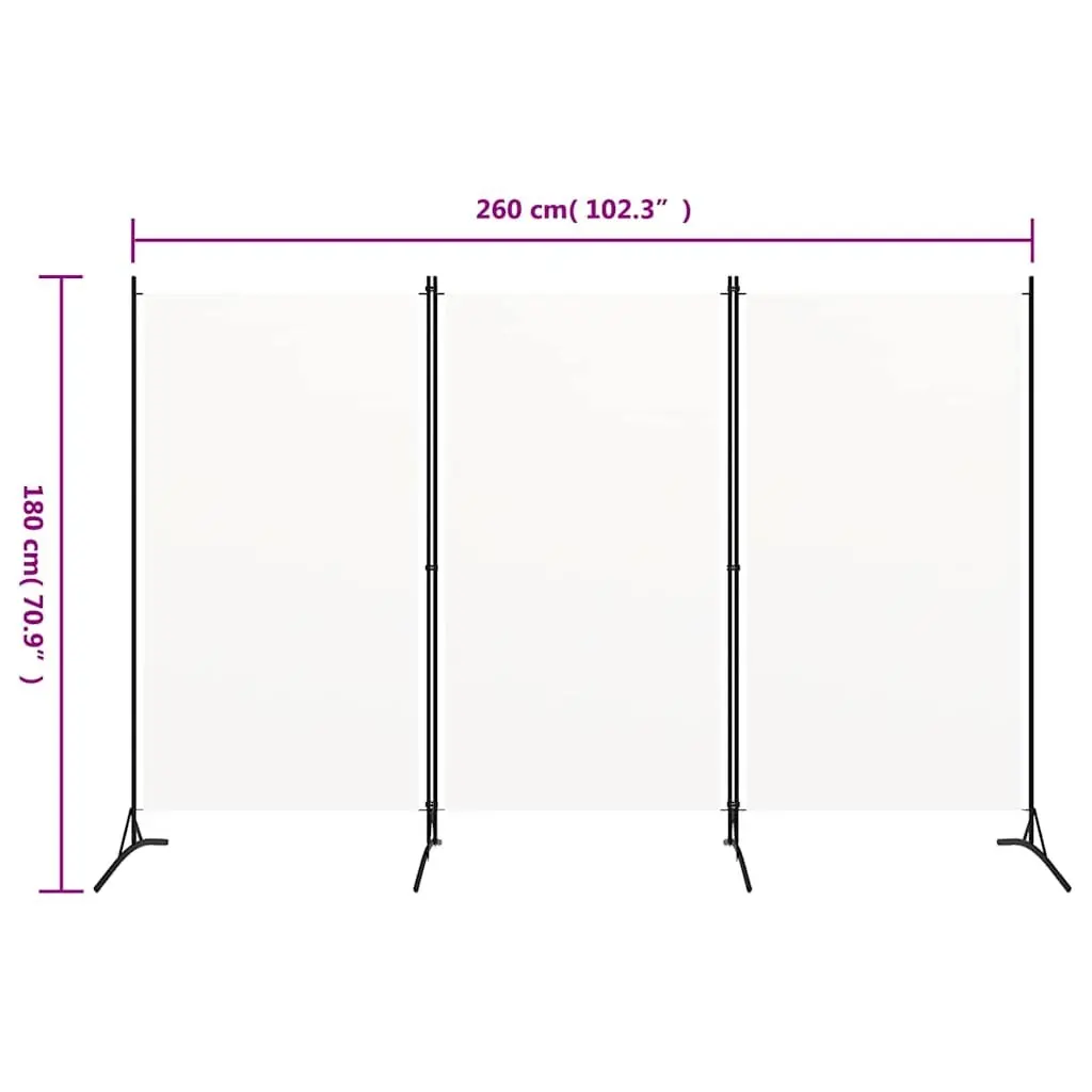 3-Panel Room Divider White Foldable Privacy Screen Partition 260 x 180 cm Fabric
