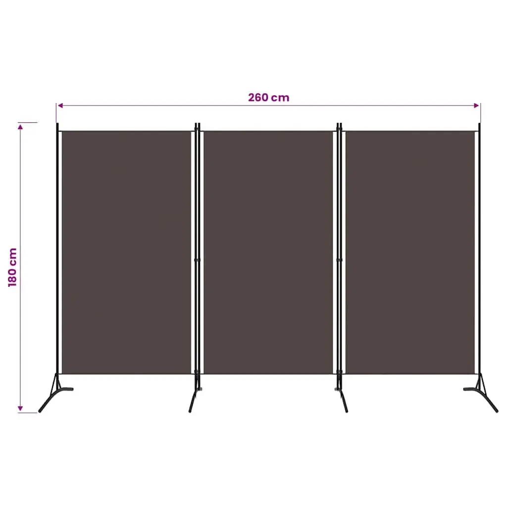 3-Panel Room Divider Brown 260x180 cm Fabric Folding Screen Partition