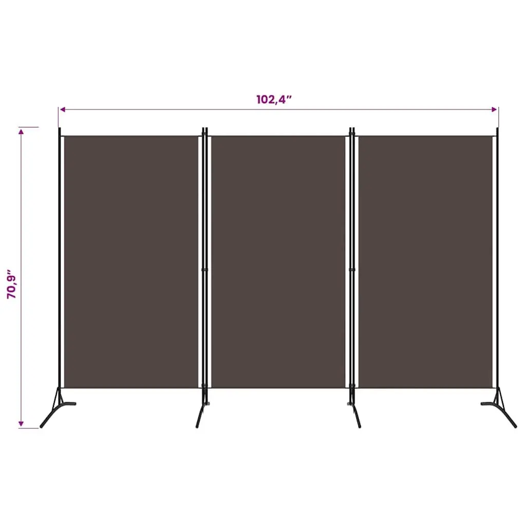 3-Panel Room Divider Brown 260x180 cm Fabric Folding Screen Partition