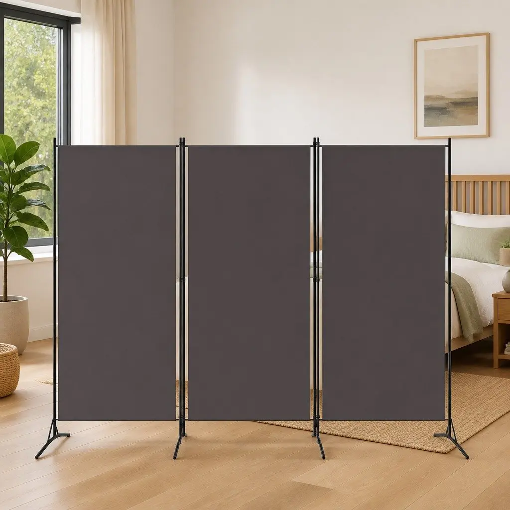 3-Panel Room Divider Grey Folding Privacy Screen Partition Home Office Bedroom
