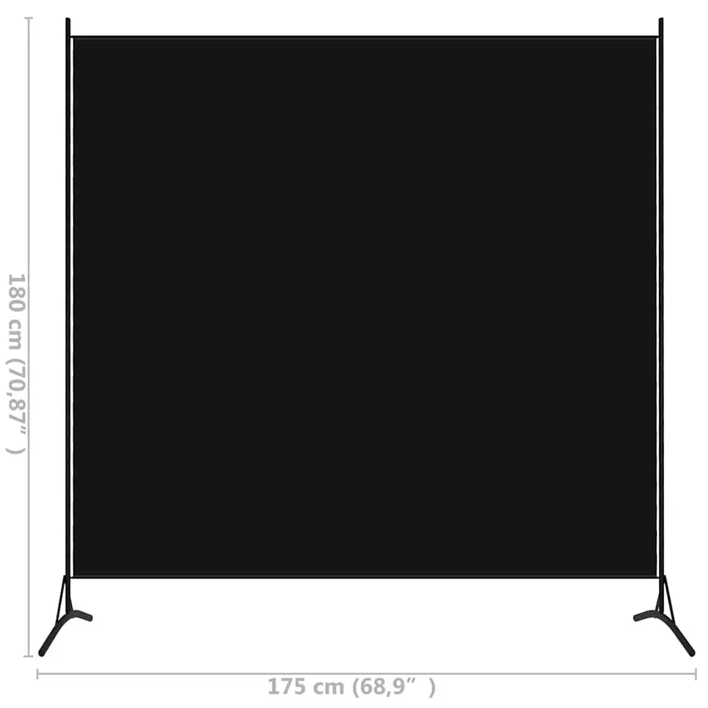Portable Folding Screen Black Fabric Room Divider 175x180cm