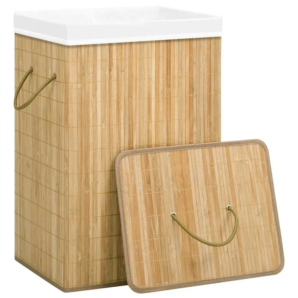 Bamboo Laundry Basket Brown 72L 2 Sections Foldable Hamper Storage Bin