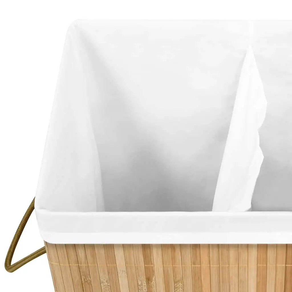 Bamboo Laundry Basket Brown 72L 2 Sections Foldable Hamper Storage Bin