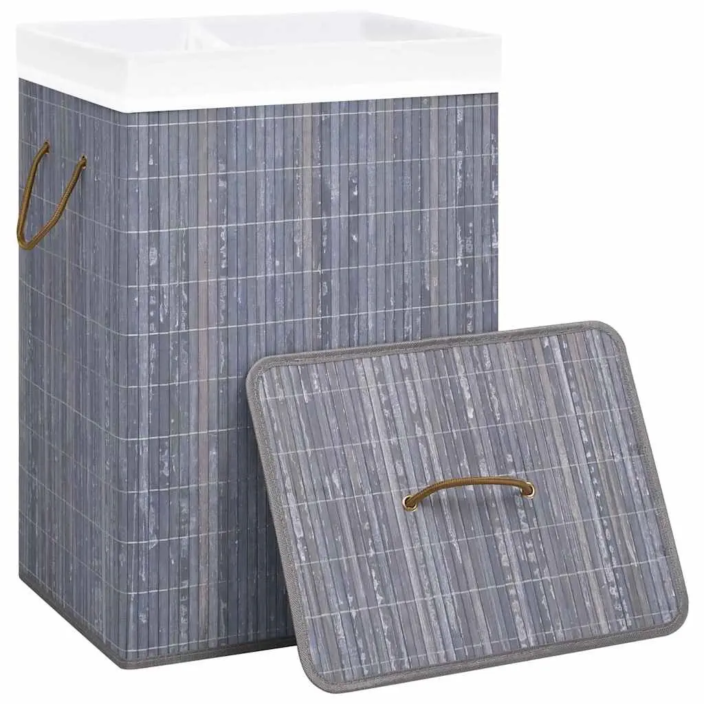 Bamboo Laundry Basket Grey 72L Foldable Two Sections Household Storage