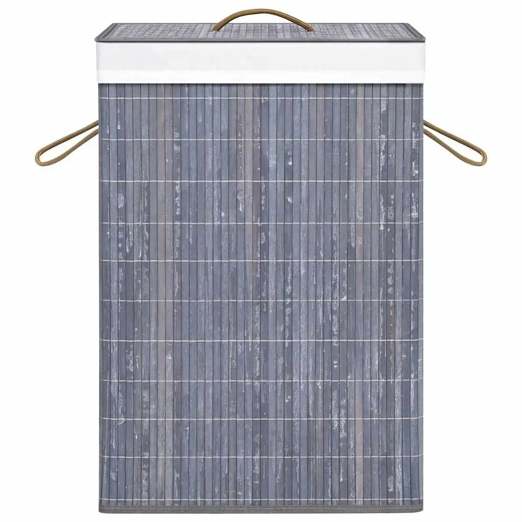 Bamboo Laundry Basket Grey 72L Foldable Two Sections Household Storage