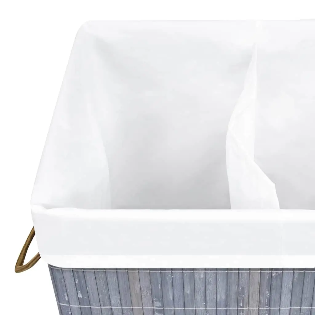 Bamboo Laundry Basket Grey 72L Foldable Two Sections Household Storage