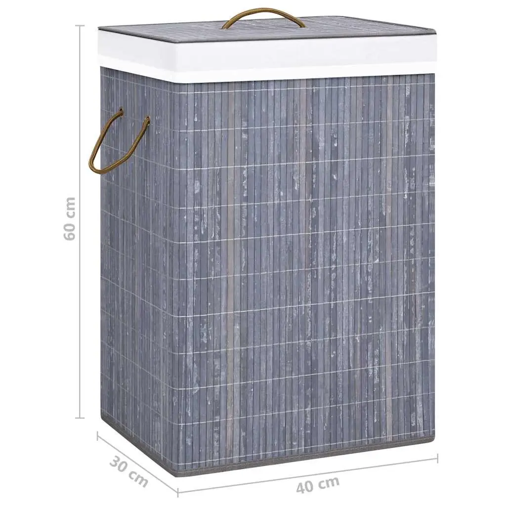 Bamboo Laundry Basket Grey 72L Foldable Two Sections Household Storage