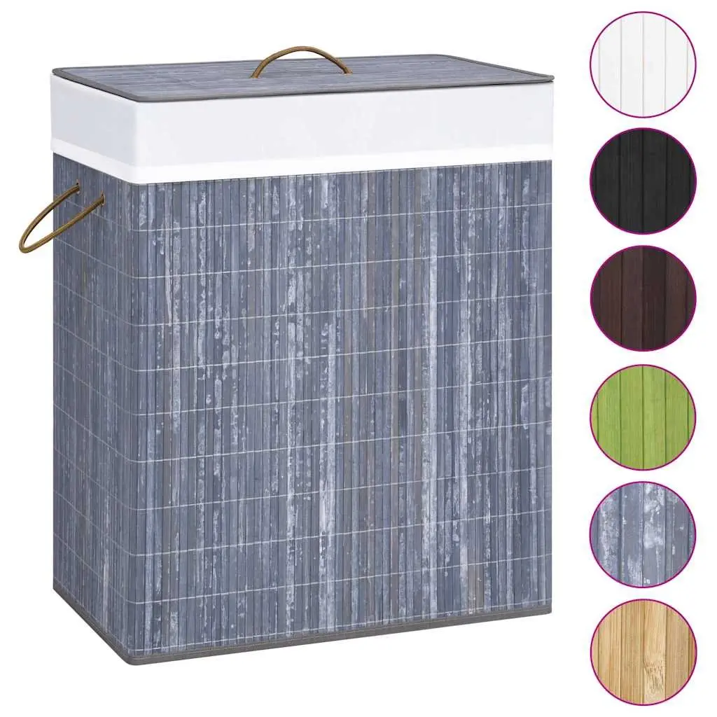 Bamboo Laundry Basket Grey 100L 2 Sections Removable Liner