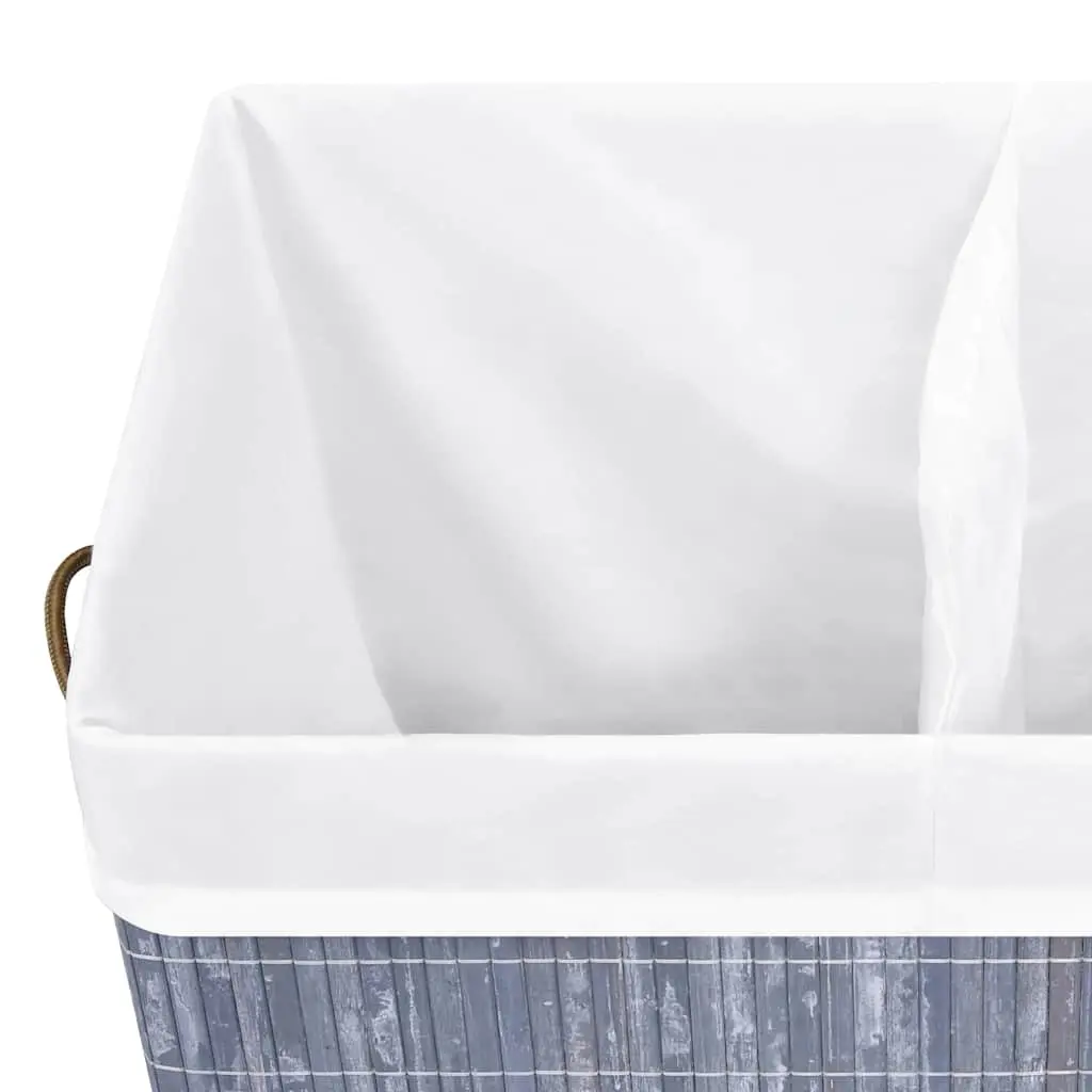 Bamboo Laundry Basket Grey 100L 2 Sections Removable Liner