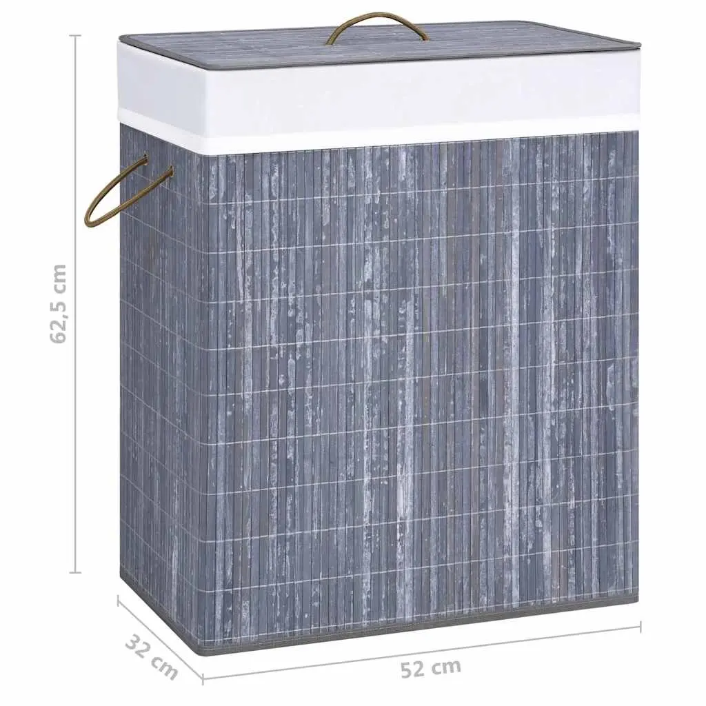 Bamboo Laundry Basket Grey 100L 2 Sections Removable Liner