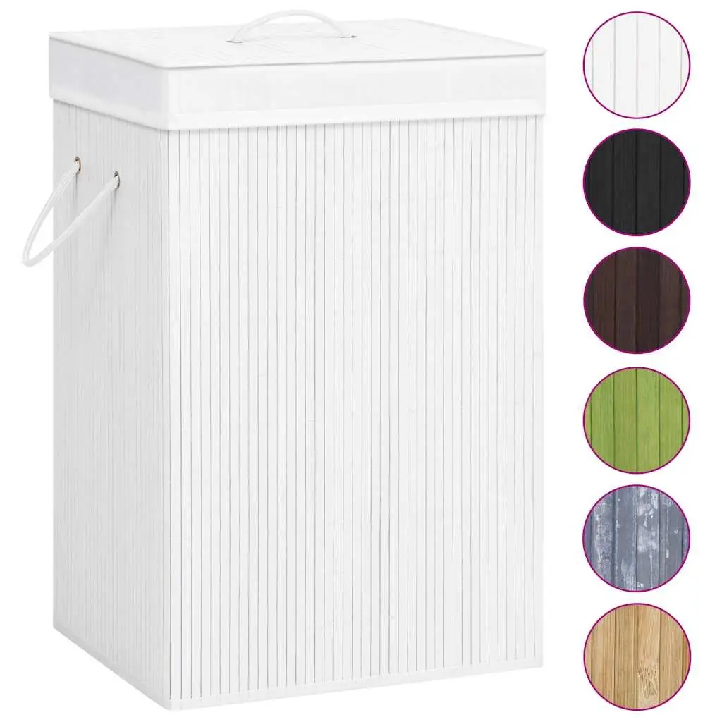 Bamboo Laundry Basket 2 Sections White Household Storage Hamper Removable Liner