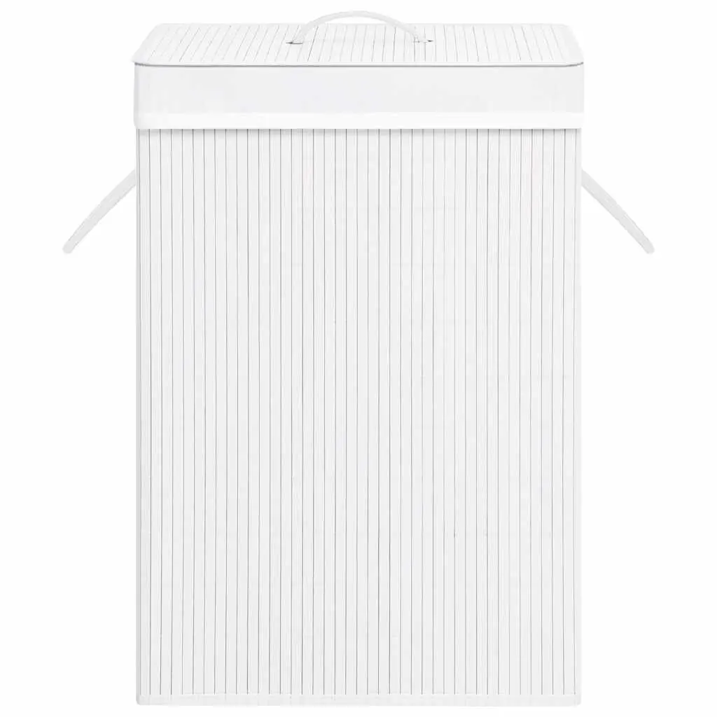 Bamboo Laundry Basket 2 Sections White Household Storage Hamper Removable Liner