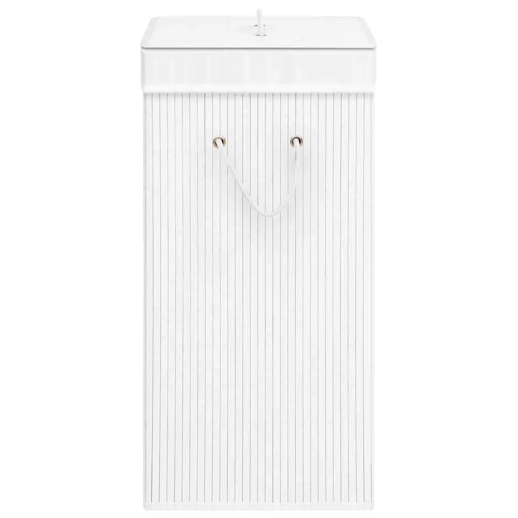 Bamboo Laundry Basket 2 Sections White Household Storage Hamper Removable Liner