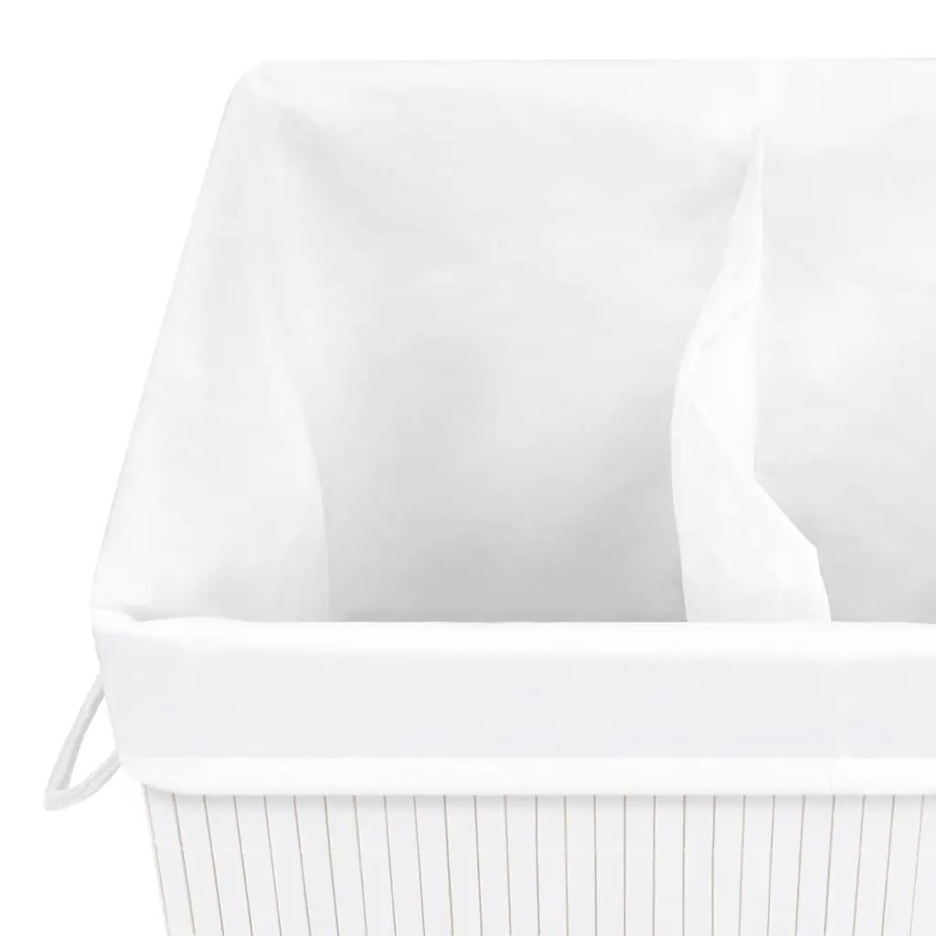 Bamboo Laundry Basket 2 Sections White Household Storage Hamper Removable Liner