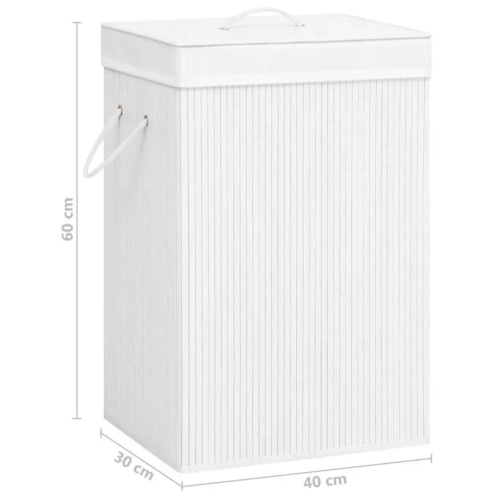 Bamboo Laundry Basket 2 Sections White Household Storage Hamper Removable Liner
