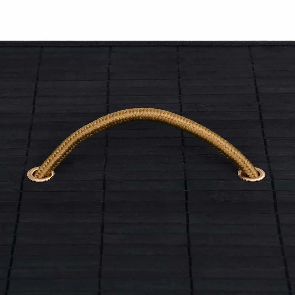 Bamboo Laundry Basket Black 72L 2 Sections Foldable Hamper with Liner Handles