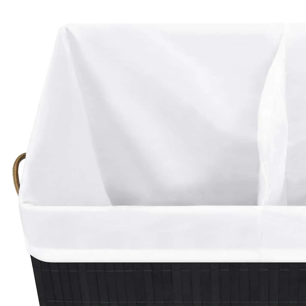Bamboo Laundry Basket Black 2 Sections Removable Liner