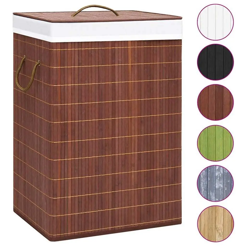 Bamboo Laundry Basket Brown 72L 2 Sections Foldable Hamper with Handles